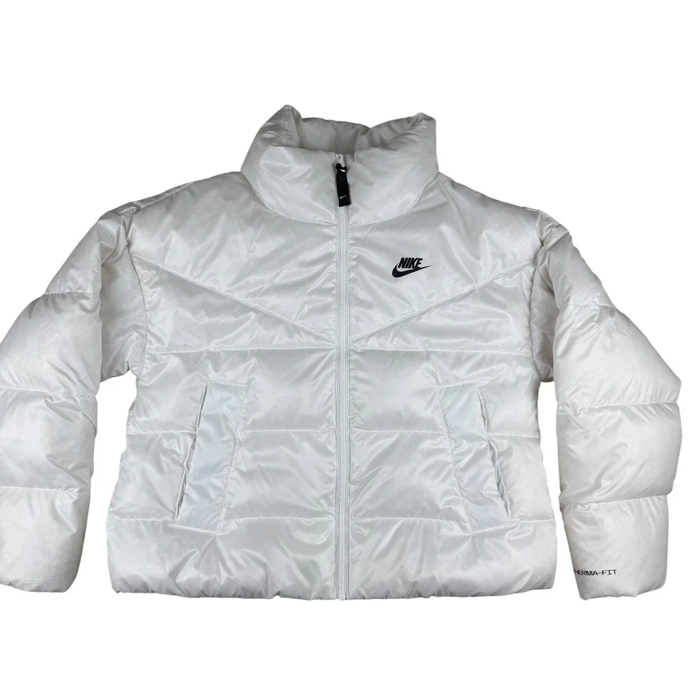 Nike Therma-FIT Women's White Puffer Jacket Full Zip Stand Collar XS‎
